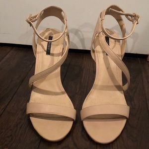 Nude vegan strappy leather heels